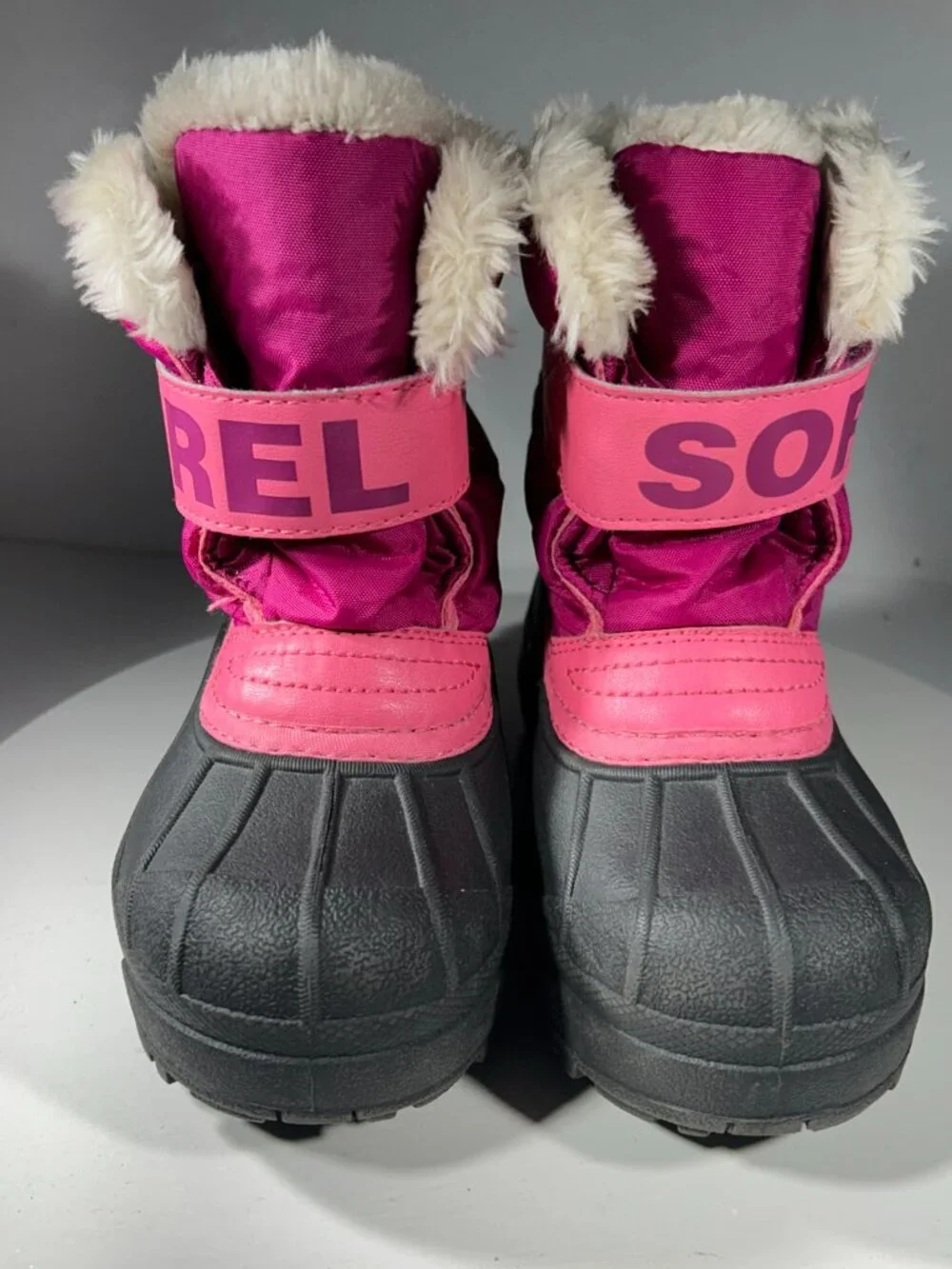 Sorel Kids Snow Commander Winter Boots Size 11 Pink Faux Fur Girls Ankle Shoes